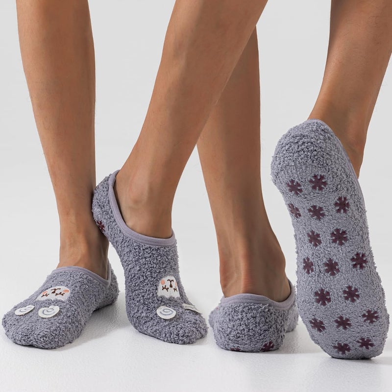 AmazingStone 3Pairs Cozy Winter Fuzzy Socks for Women With Grip Anti-Slip Fluffy Plush House Warm Ankle Socks - Image 5